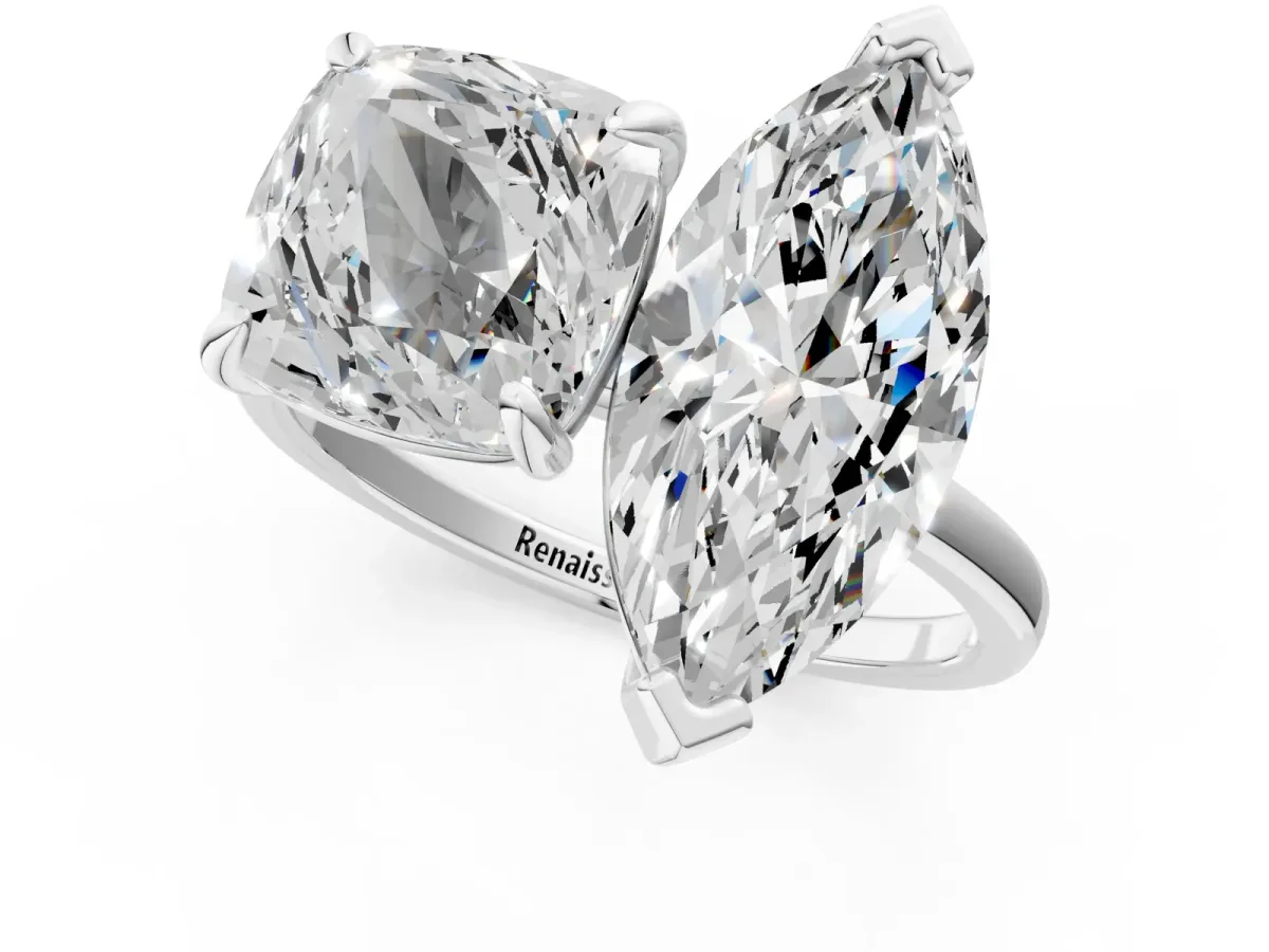 Cushion and Marquise Toi Moi Ring with Prong Setting and Plain Band Silver