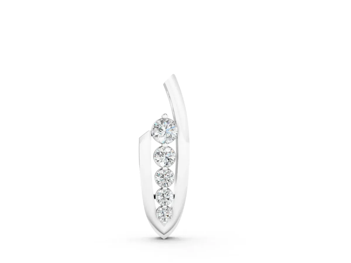 Channel Set Round Diamond Pendant with Bar Prong Setting Silver