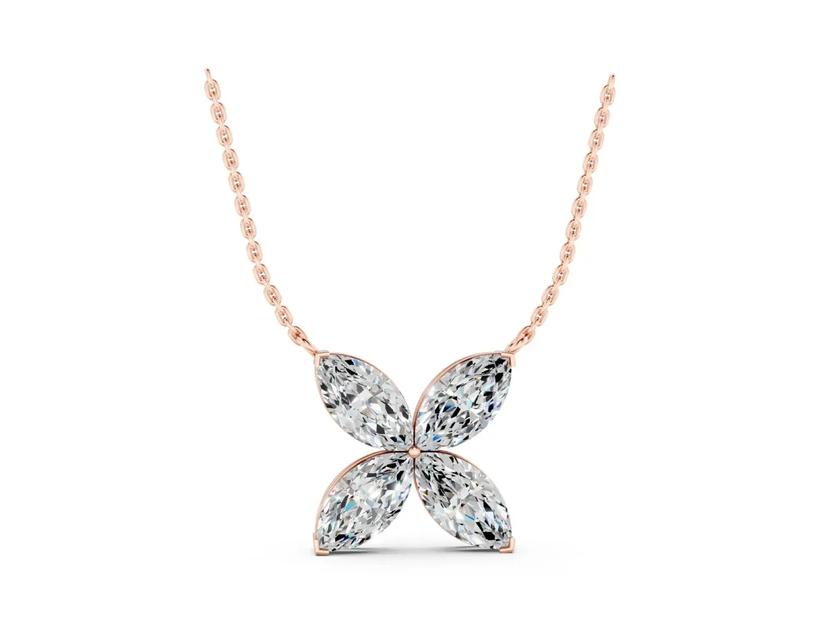 Four-Prong Marquise Diamond Flower Pendant Rose gold