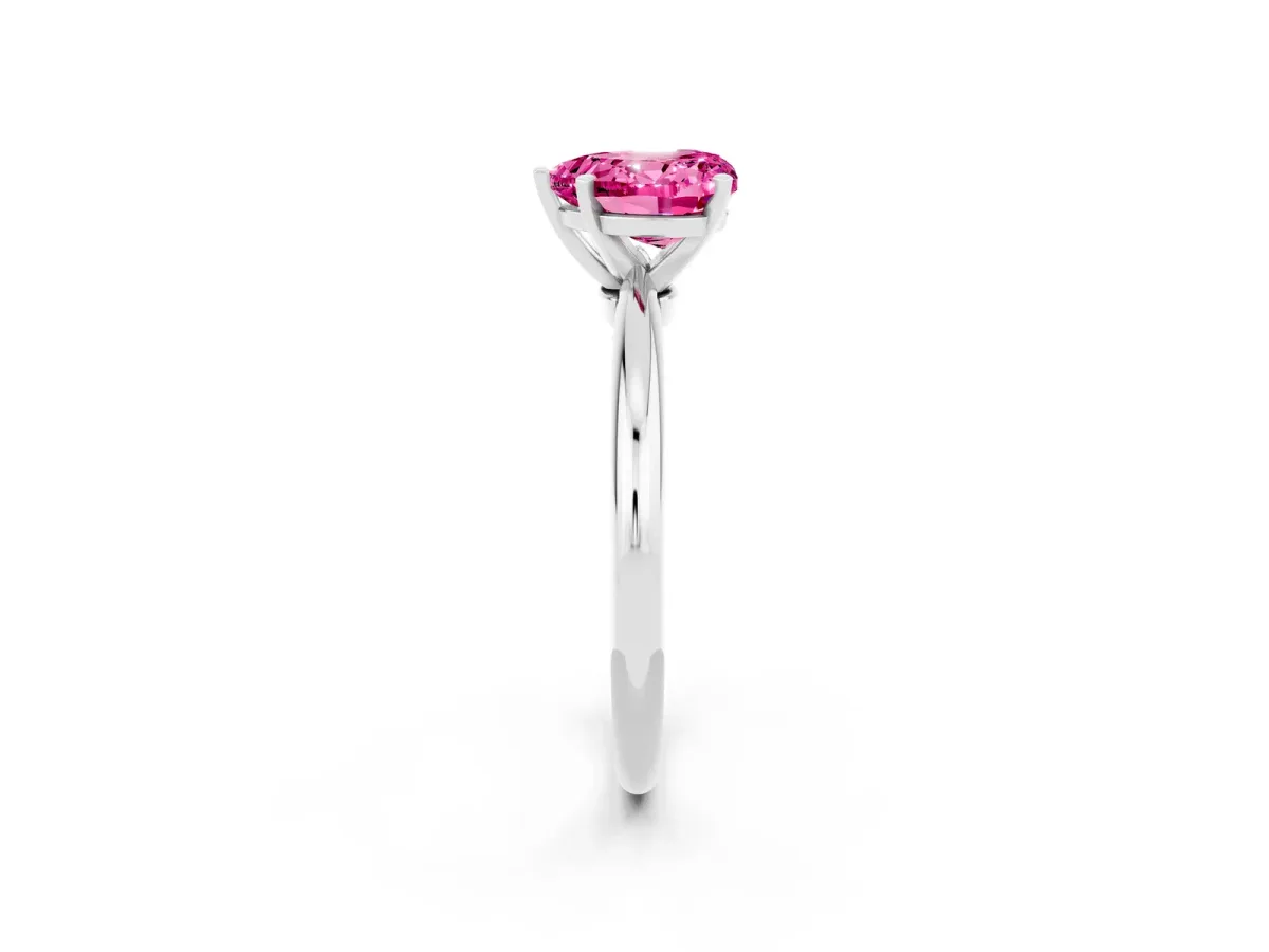Heart Cut Pink Sapphire Solitaire Ring with Six-Prong Setting and Classic Band Silver
