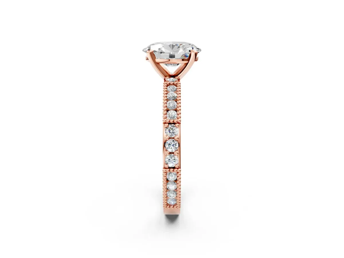 Oval Cut Solitaire with Pavé Band and Four-Prong Setting Rose gold