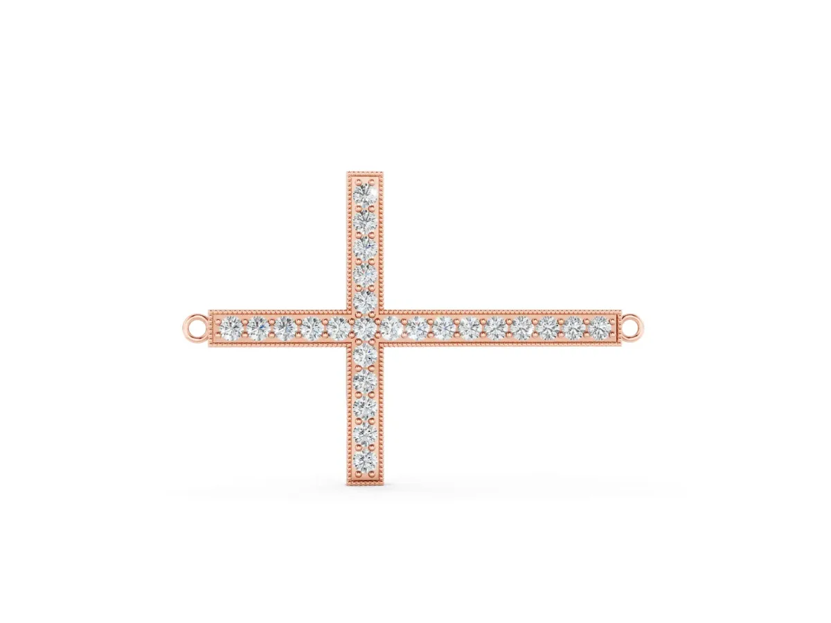 Pavé Round Diamond Cross Pendant Rose gold