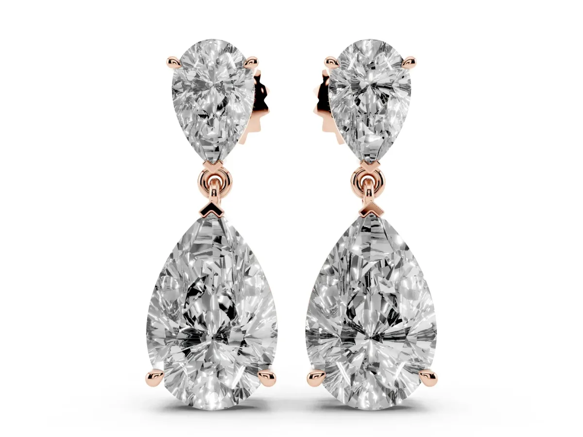 Pear Cut Diamond Two Stone Drop Earrings Rose gold