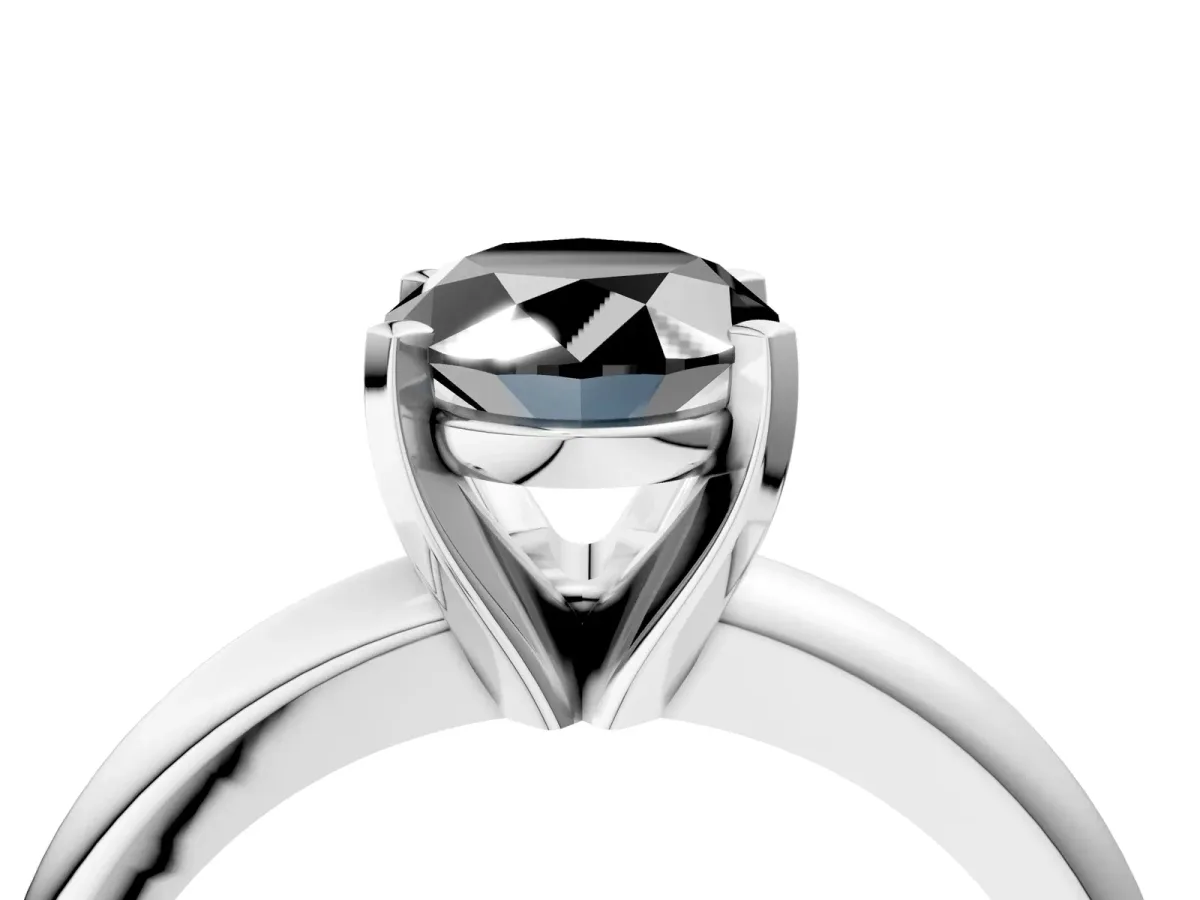 Fancy Black Oval Cut Diamond Solitaire Engagement Ring with Round Band and Four-Prong Setting Silver
