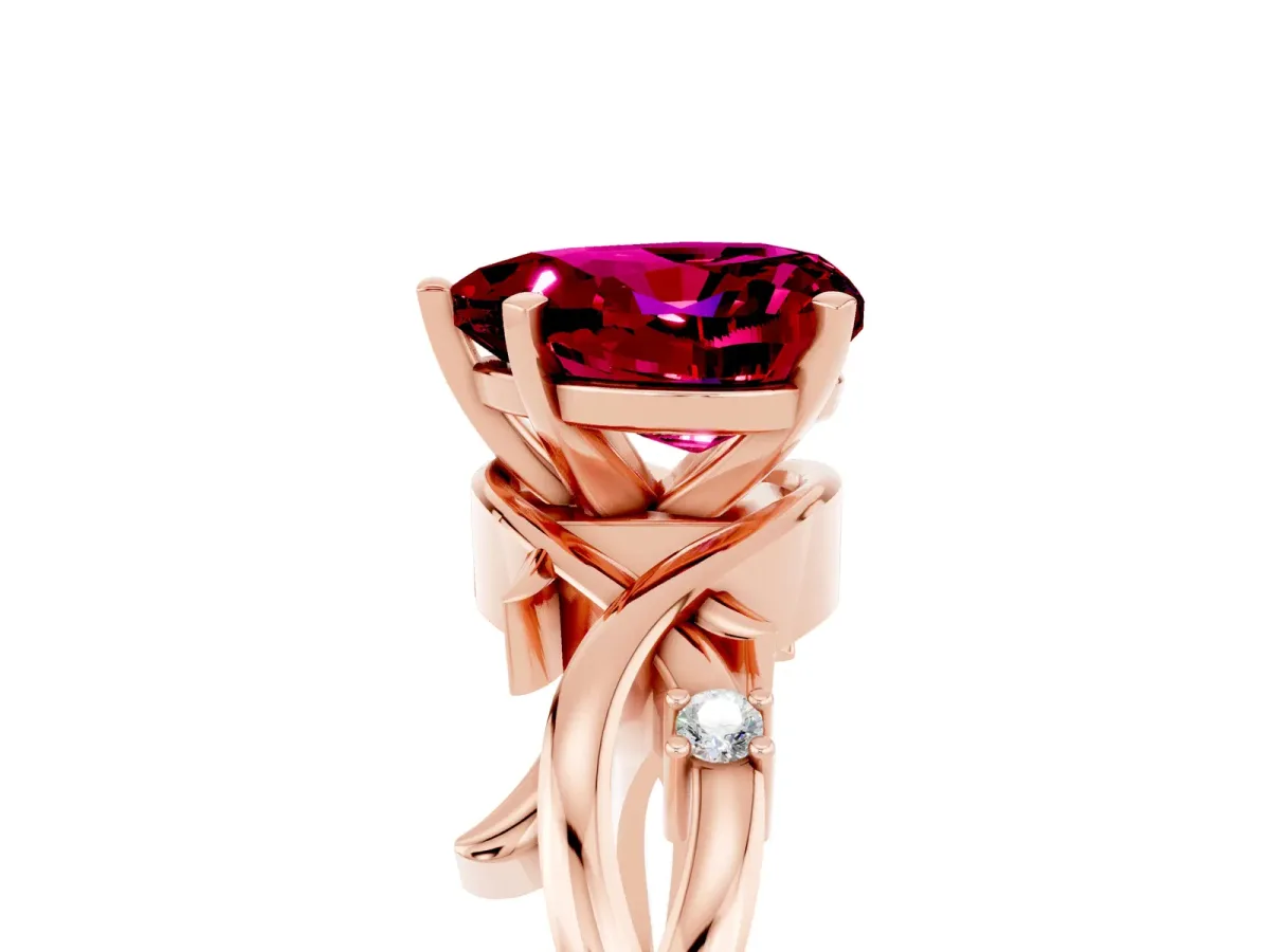 Heart Cut Garnet Solitaire Ring with Twisted Band and Prong Setting Rose gold