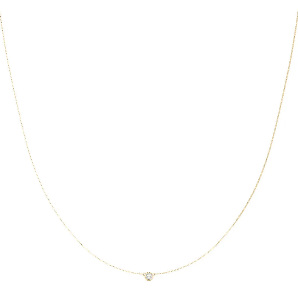 Bezel-Set Round Diamond Solitaire Chain Necklace Yellow gold