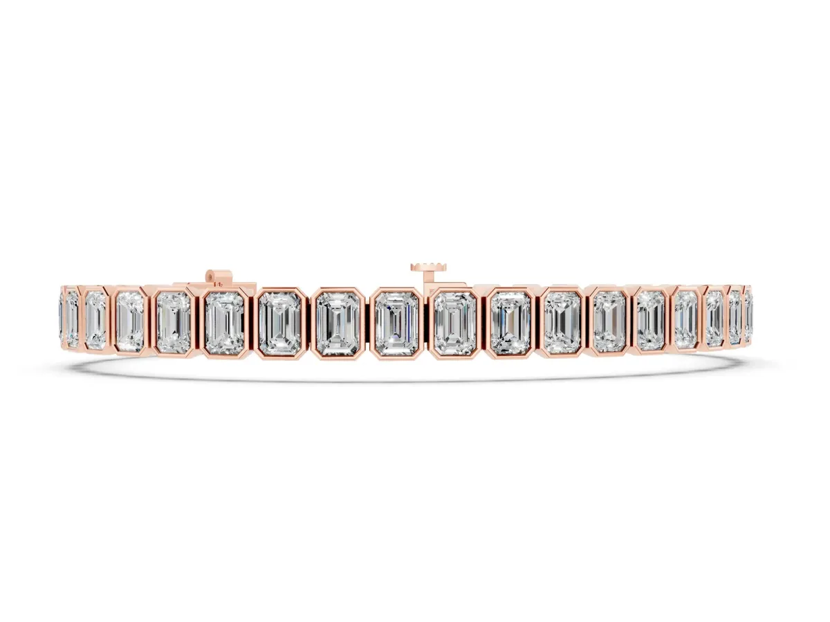 Emerald Cut Diamond Tennis Bracelet with Bezel Setting Rose gold