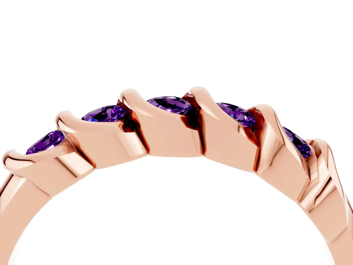 Round Amethyst Eternity Band with Twist Prong Setting Rose gold