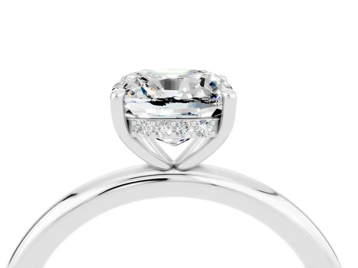Cushion Cut Moissanite Solitaire Ring with Thin Band and Four-Prong Setting Platinum