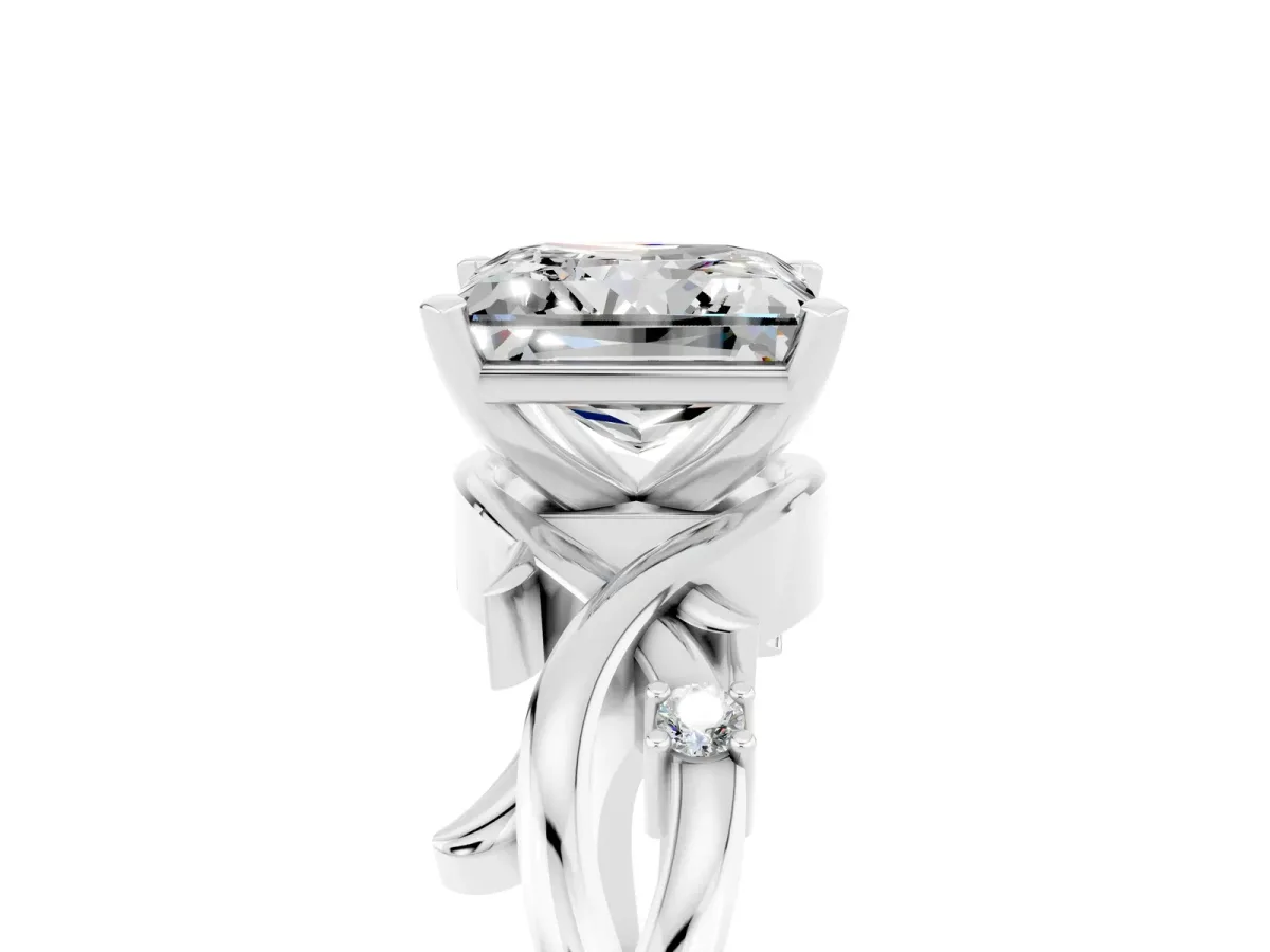 Princess Cut Moissanite Solitaire Ring with Twisted Band and Prong Setting Silver