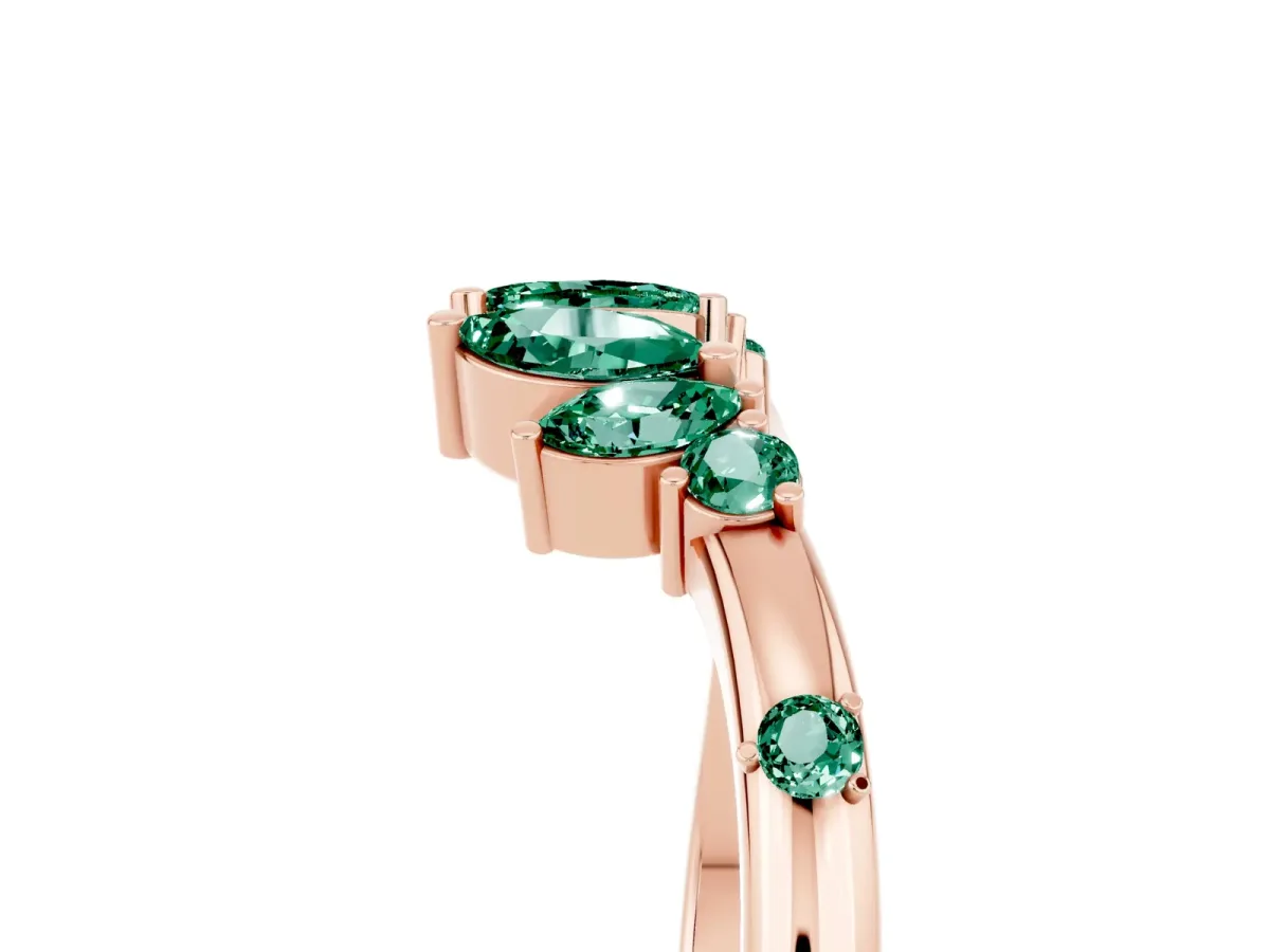 Open Marquise Cluster Green Sapphire Band with Prong Setting Rose gold