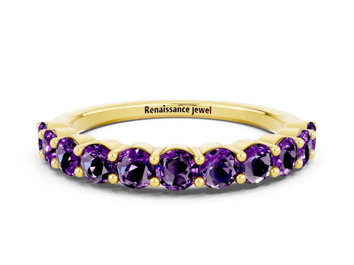 Round Amethyst Half Eternity Band with Prong Setting Yellow gold