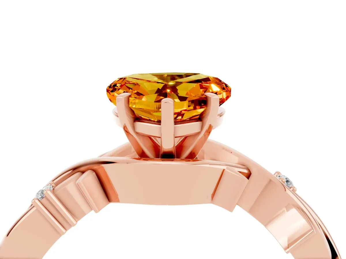 Heart Cut Citrine Solitaire Ring with Twisted Band and Prong Setting Rose gold