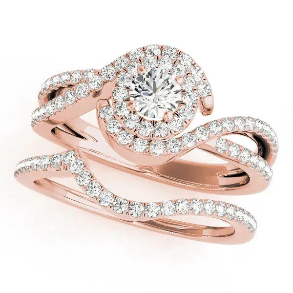 Round Cut Halo Twist Band Solitaire Prong Setting Rose gold