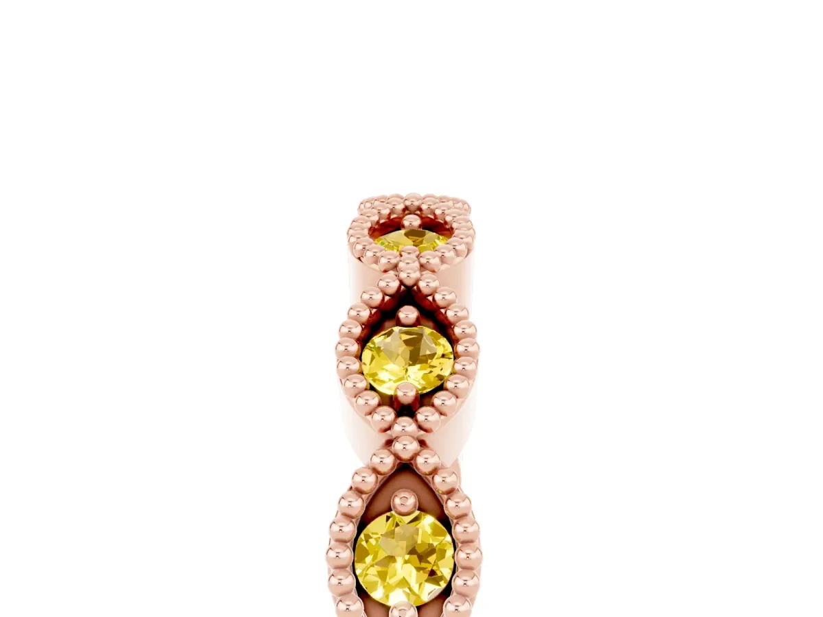 Milgrain Marquise Yellow Sapphire Half Eternity Band with Bezel Setting Rose gold