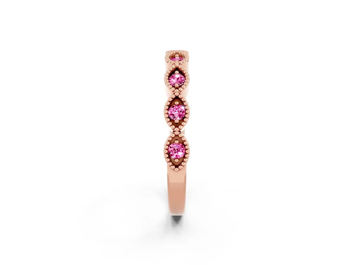 Milgrain Marquise Pink Sapphire Half Eternity Band with Bezel Setting Rose gold