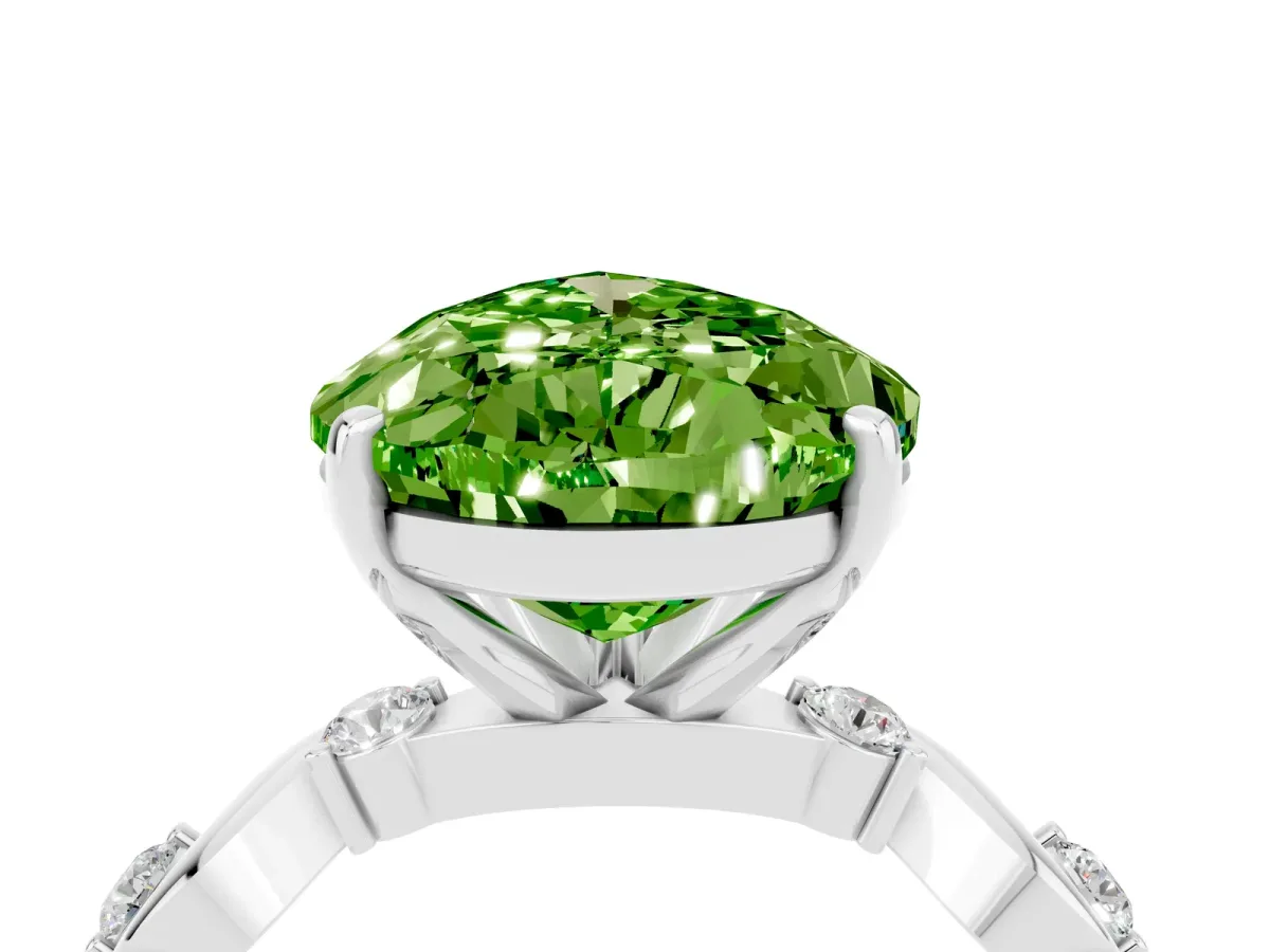 Pear Cut Peridot Solitaire Twisted Band with Round Accents and Prong Setting Silver