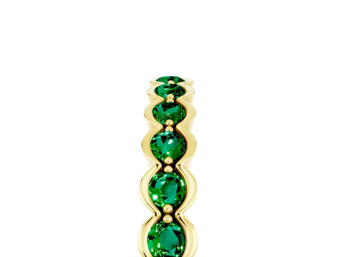 Round Emerald Bezel Set Eternity Band Yellow gold