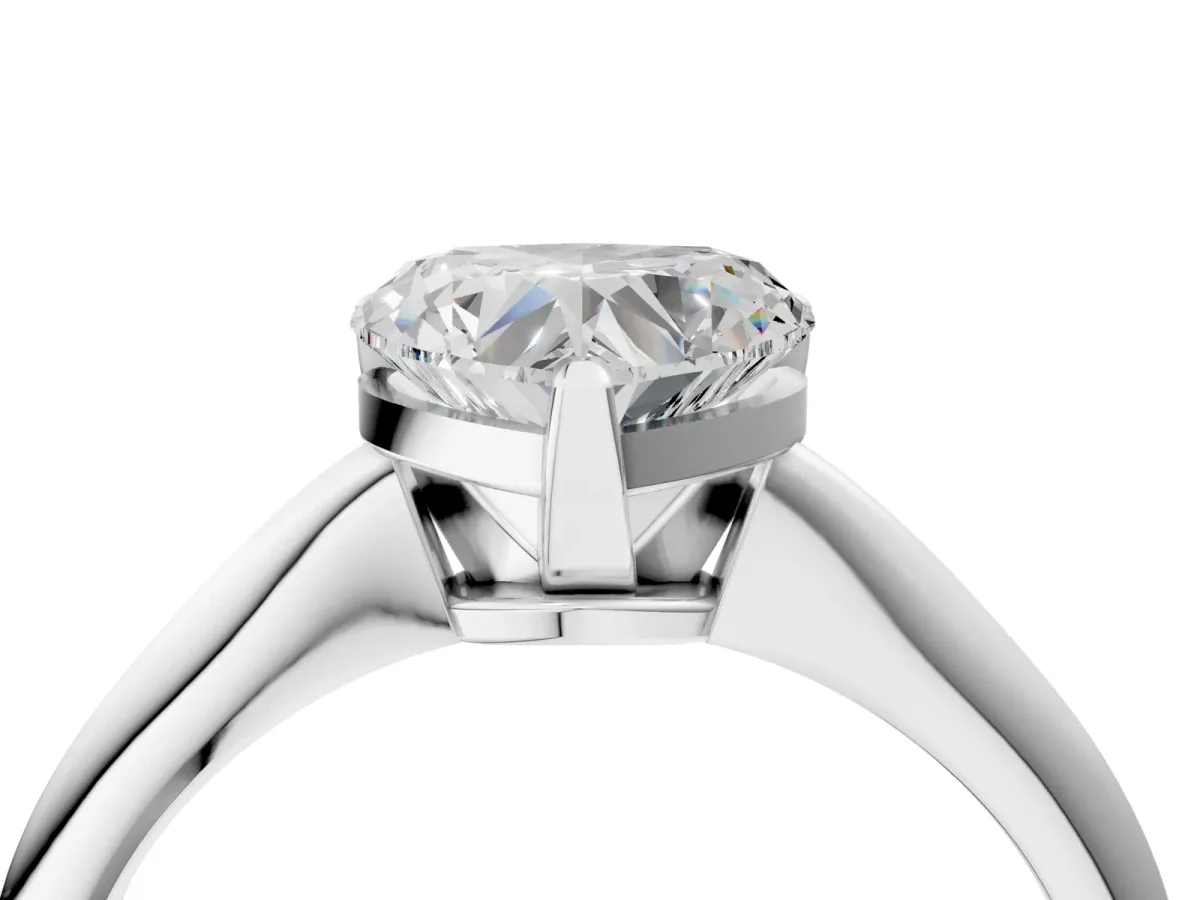 Heart Cut Diamond Solitaire Engagement Ring with Classic Band and Four-Prong Setting Silver