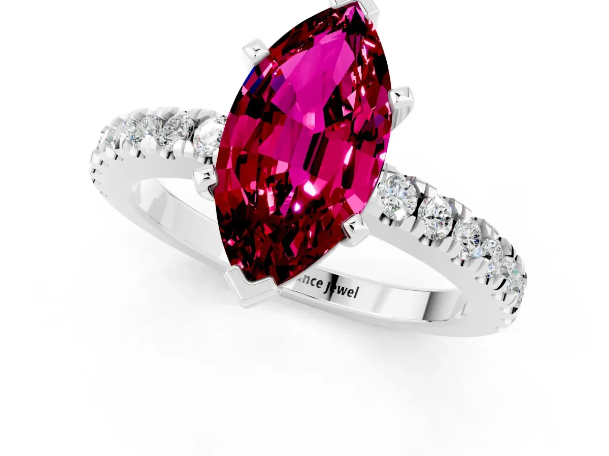Marquise Cut Solitaire Garnet with Pavé Band and Four-Prong Setting Silver