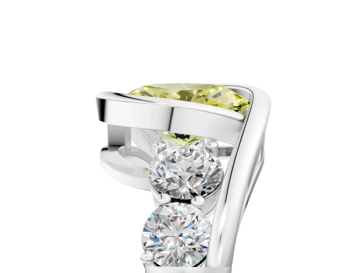 Fancy Yellow Bezel Set Oval Cut Diamond Bypass Ring with Round Accents Silver