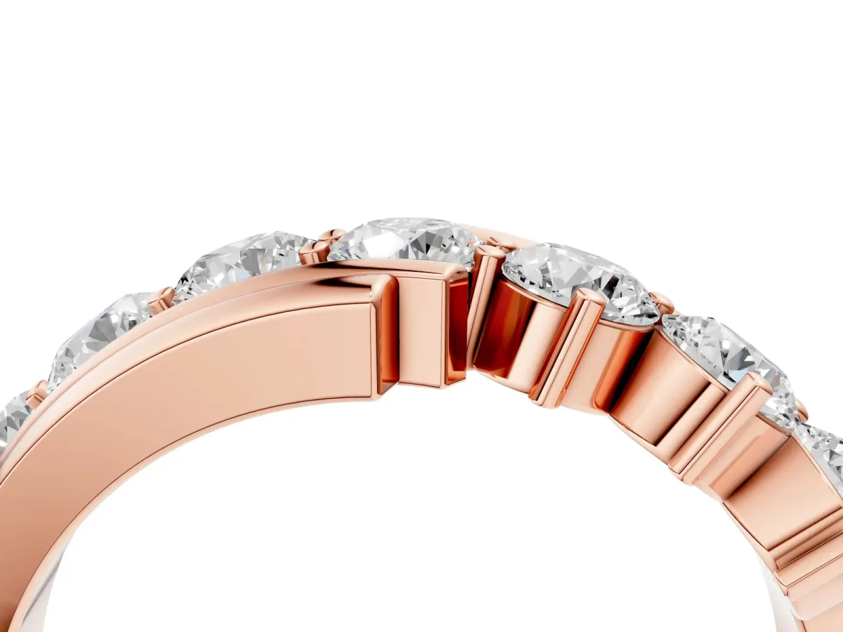 Round Diamond Wave Band with Channel and Shared Prong Setting Rose gold