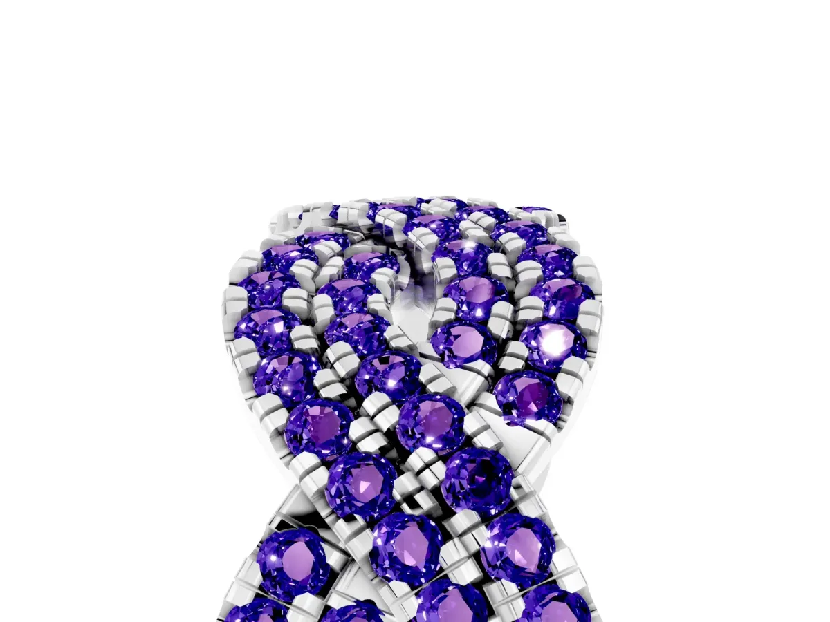 Pavé Round Tanzanite Infinity Twist Band with Shared Prong Setting Silver