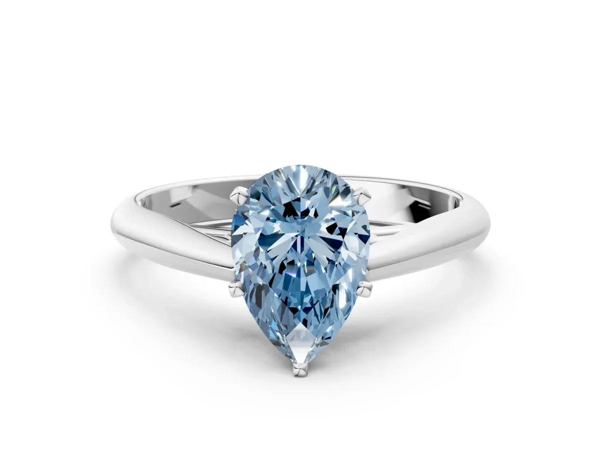 Fancy Blue Pear Cut Diamond Solitaire Engagement Ring with Cathedral Setting and Four-Prong Mount White gold