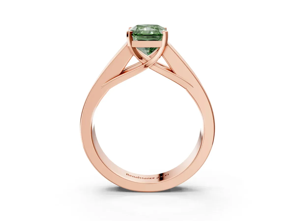Fancy Green Radiant Cut Cut Channel Set Solitaire Ring with Four-Prong Setting Rose gold