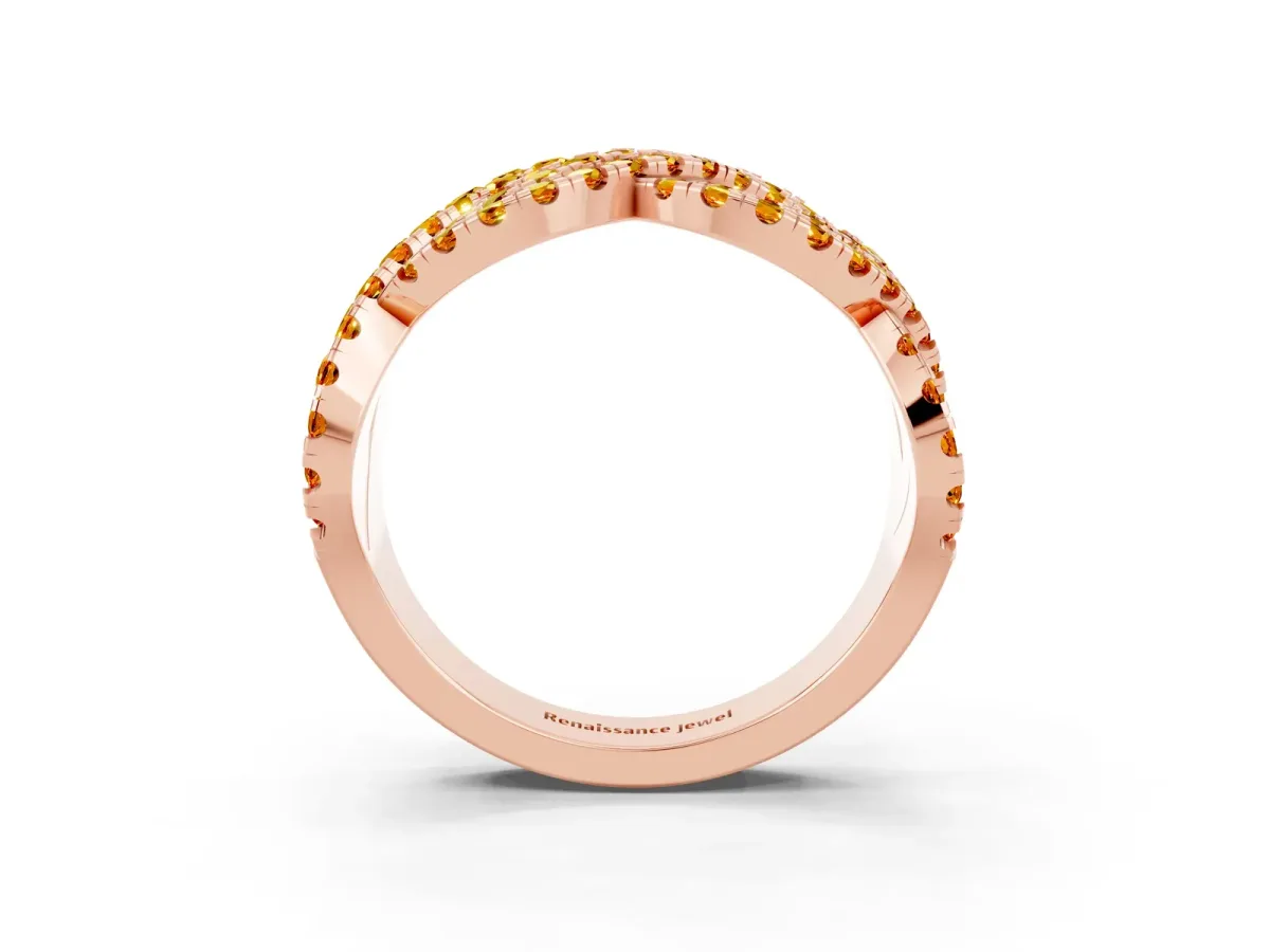 Pavé Round Citrine Infinity Twist Band with Shared Prong Setting Rose gold