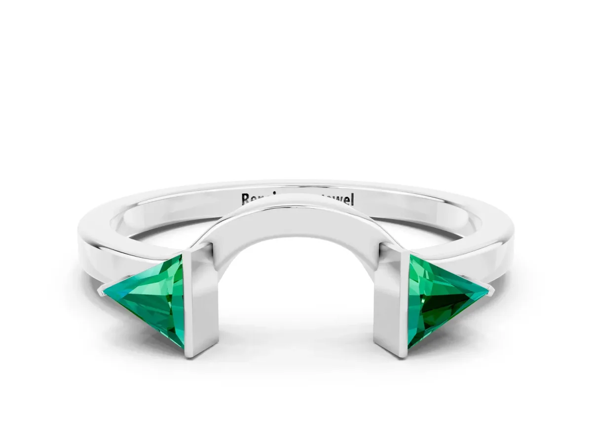 Trillion Emerald Open Band Ring with Bezel Setting White gold