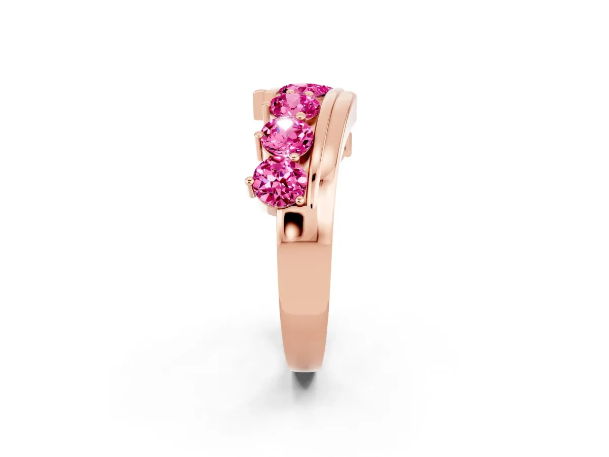 Round Pink Sapphire Wave Band with Channel and Shared Prong Setting Rose gold