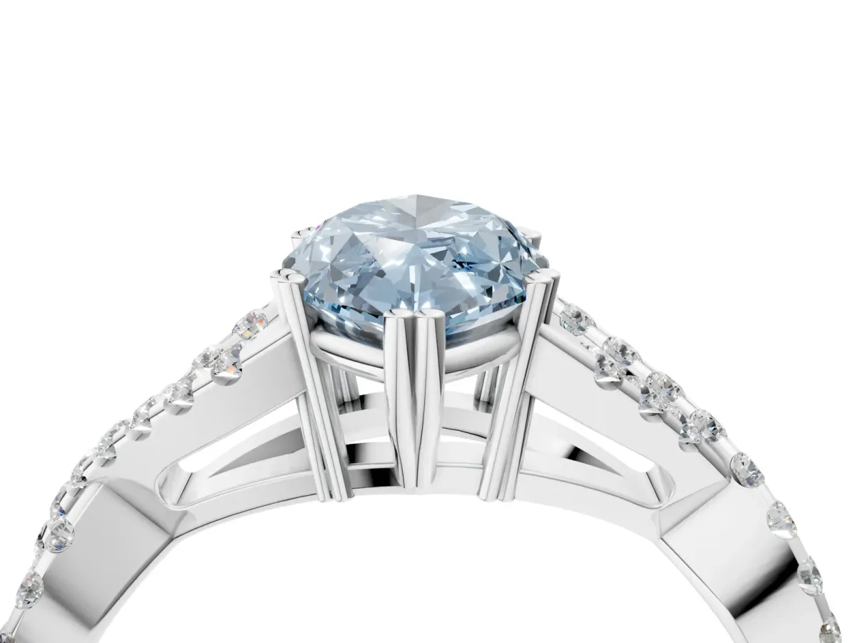 Fancy Blue Marquise Cut Diamond Solitaire Ring with Four-Prong Setting and Twisted Pavé Band Silver