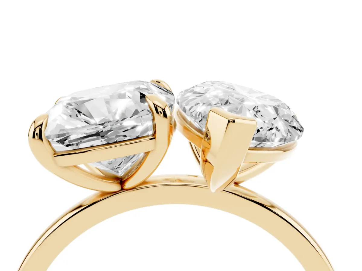 Pear and Cushion Toi Moi Ring with Prong Setting and Plain Band Yellow gold