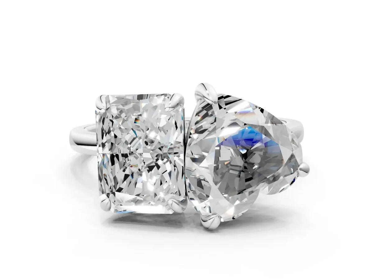 Radiant and Heart Toi Moi Ring with Prong Setting and Plain Band Silver