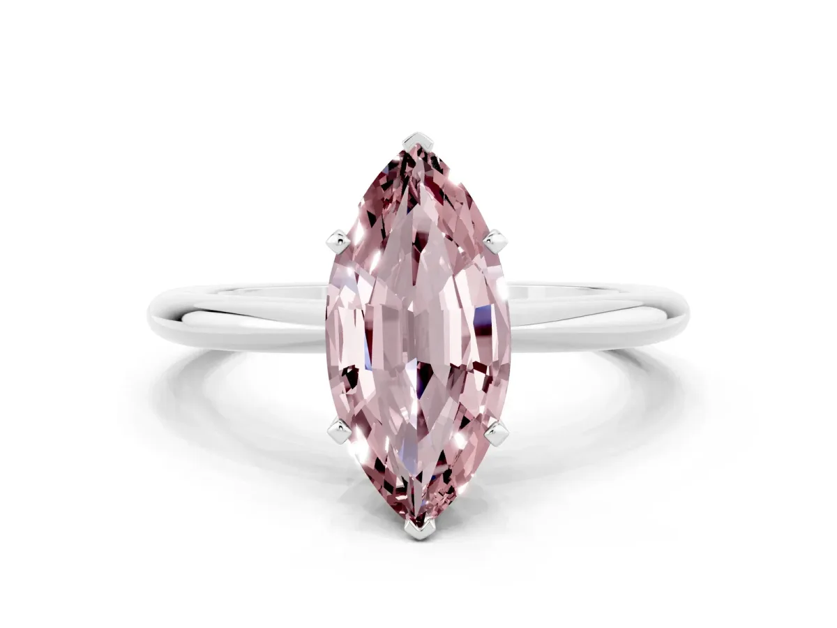 Marquise Cut Morganite Solitaire Ring with Six-Prong Setting and Classic Band Silver