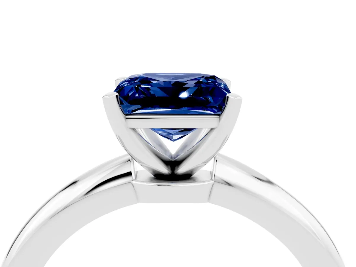 Princess Cut Blue Sapphire Solitaire Ring with Six-Prong Setting and Classic Band Silver