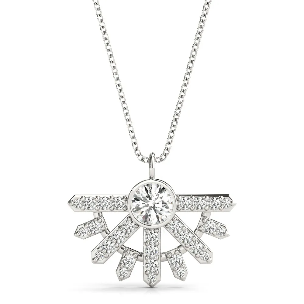 Round Brilliant Halo Fan Pendant Silver
