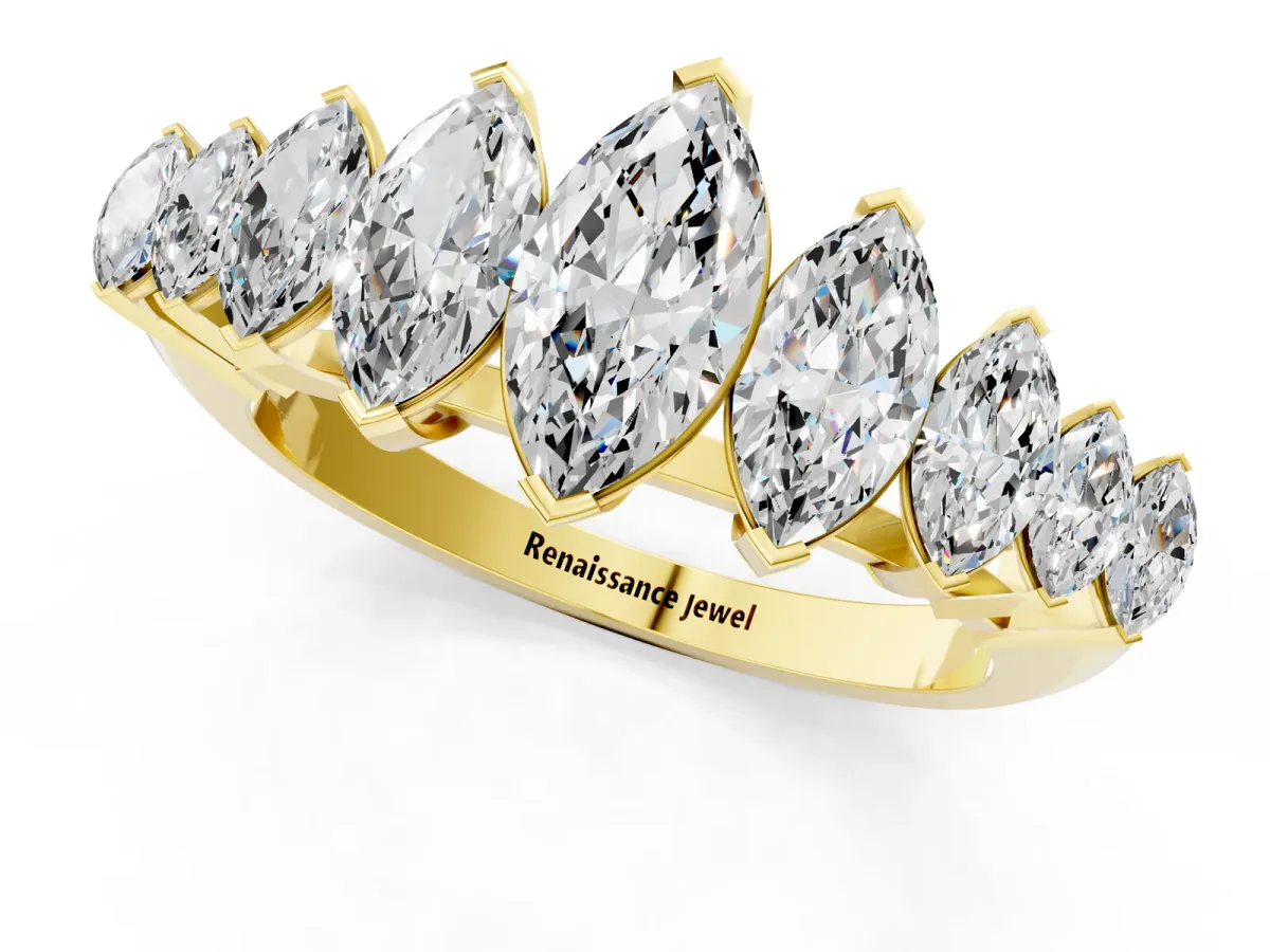 Marquise Diamond Prong Set Curved Band Yellow gold