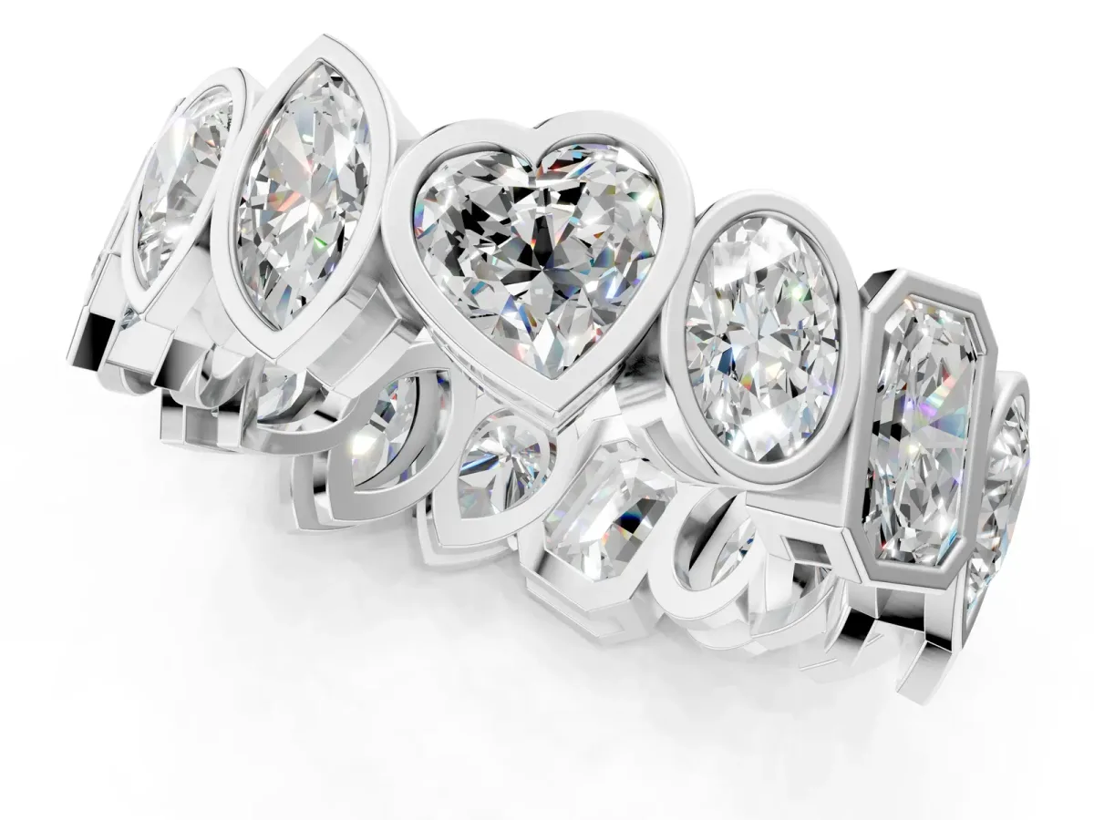 Mixed Shape Diamond Bezel Set Eternity Wedding Band White gold