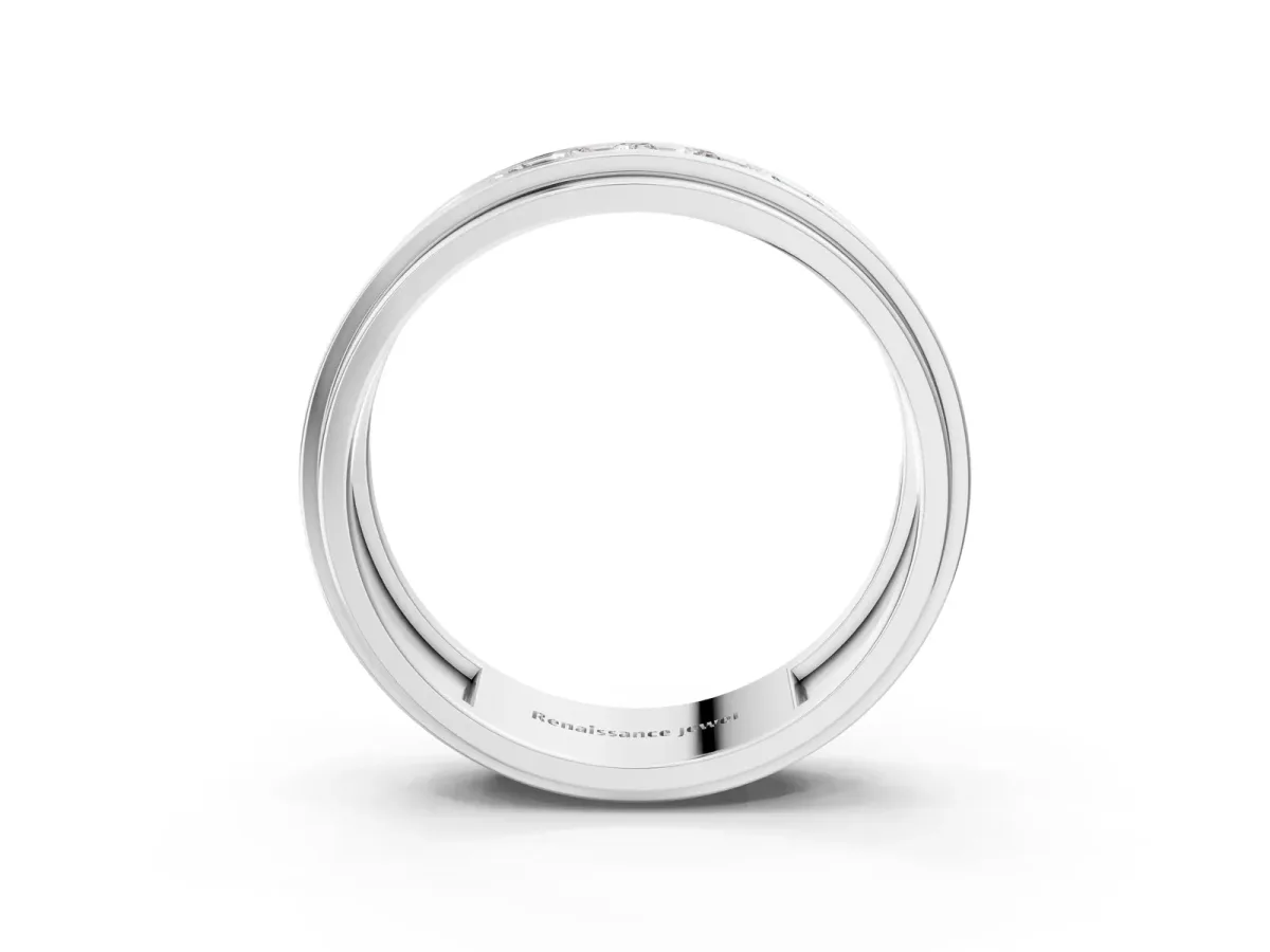 Round Diamond Seven-Stone Channel Set Mens Band Silver