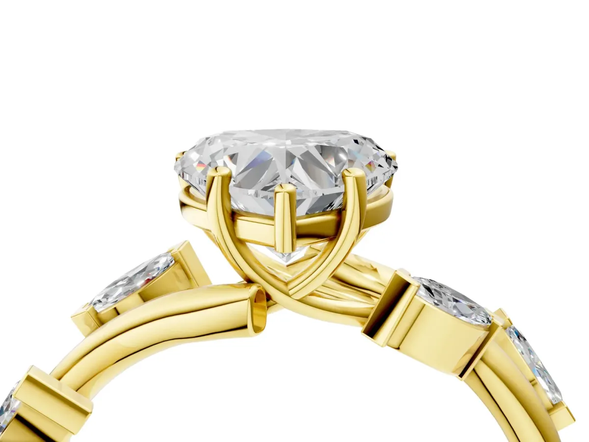 Heart Cut Solitaire Twisted Band Marquise Accent Prong Setting Ring Yellow gold