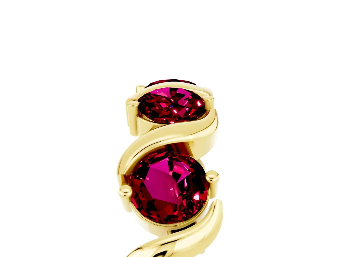 Round Garnet Half Eternity Band with Wave Prong Setting Yellow gold