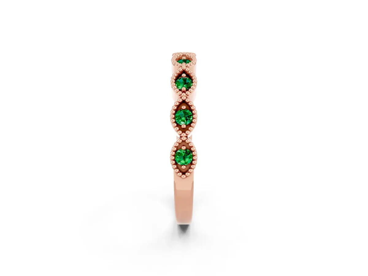 Milgrain Marquise Emerald Half Eternity Band with Bezel Setting Rose gold