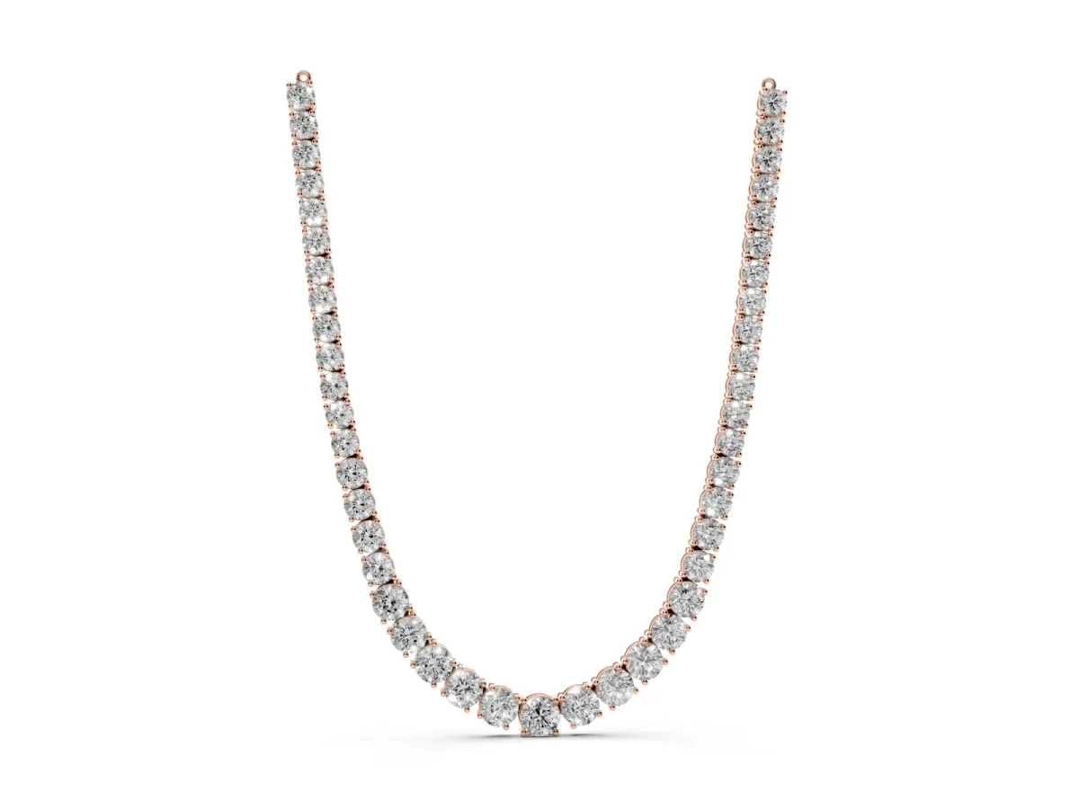 Round Diamond Tennis Necklace with Prong Setting Rose gold