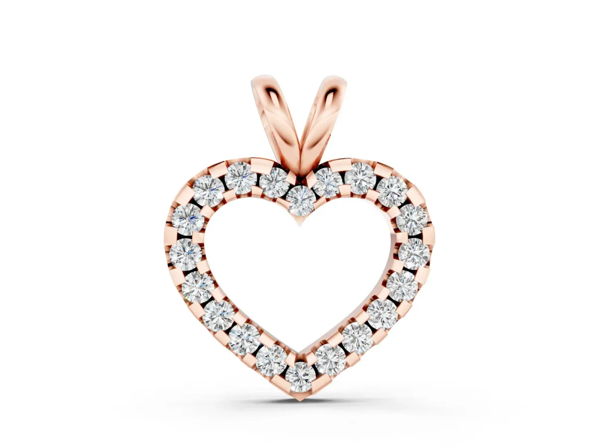 Round Diamond Heart Pendant with Pavé Setting Rose gold