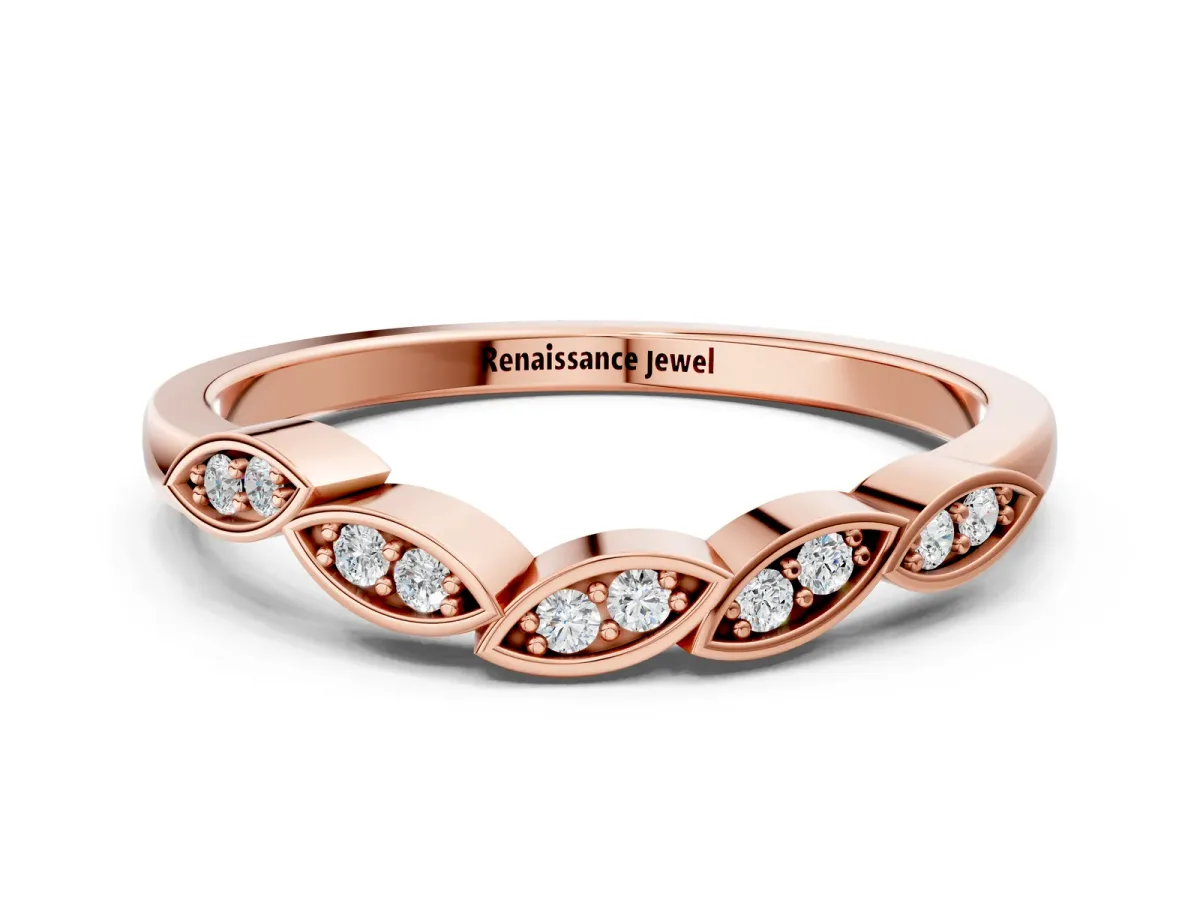 Marquise Diamond Leaf Eternity Band with Bezel Setting Rose gold