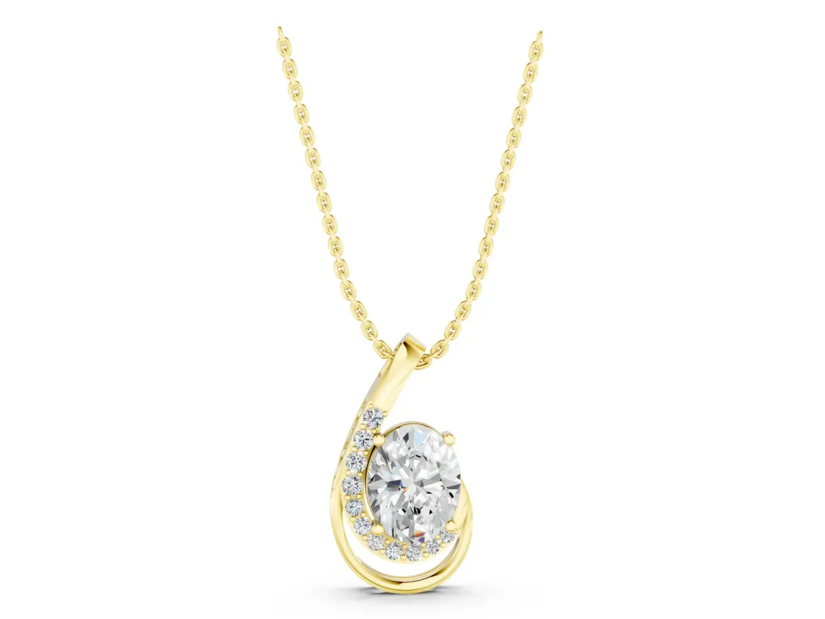 Round Diamond Prong Set Swirl Pendant Yellow gold