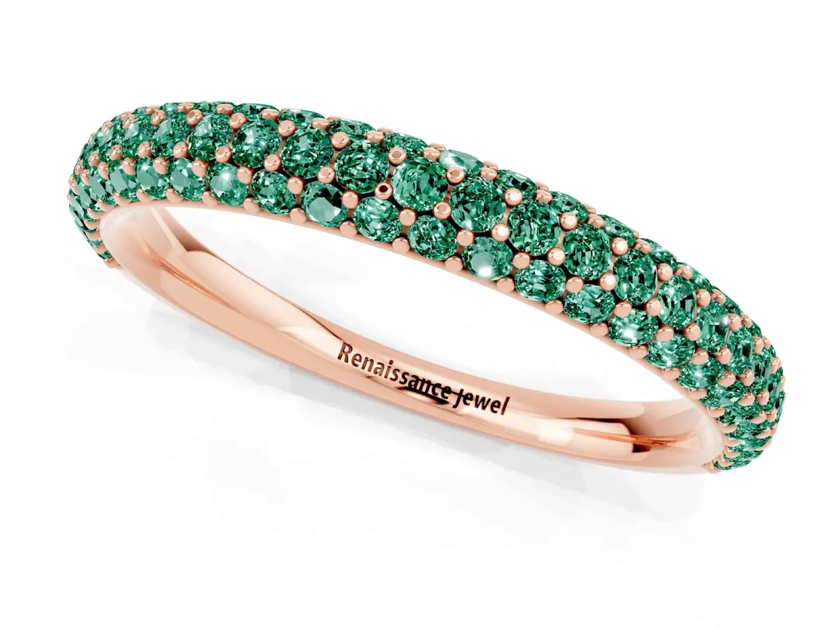 Round Green Sapphire Pavé Eternity Band with Shared Prong Setting Rose gold