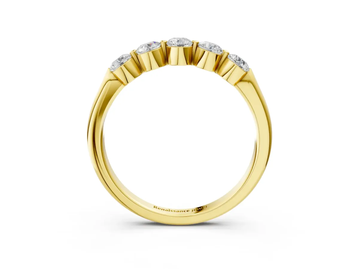 Five-Stone Round Diamond Half-Eternity Band with Prong Setting Yellow gold